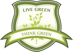Live green think green badge, now available for eco-conscious individuals looking for Apartments for rent in Katy.