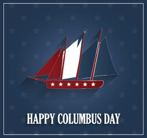 Happy columbus day with a sailboat on a blue background showcasing stunning apartments for rent in Katy.