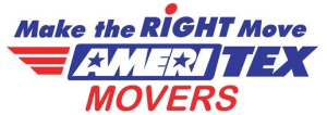 Ameritex movers logo with the words make the right move at The Lakes at Cinco Ranch Apartments.