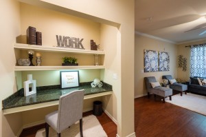 One Bedroom Apartments for Rent in Katy, TX - Model Desk Nook & Living Room 